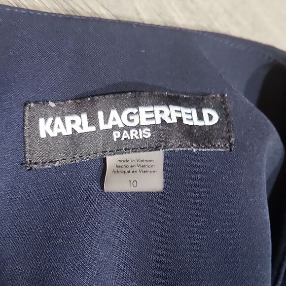 Navy Karl Lagerfeld Ruffle Lined Button Blazer - Picture 5 of 8